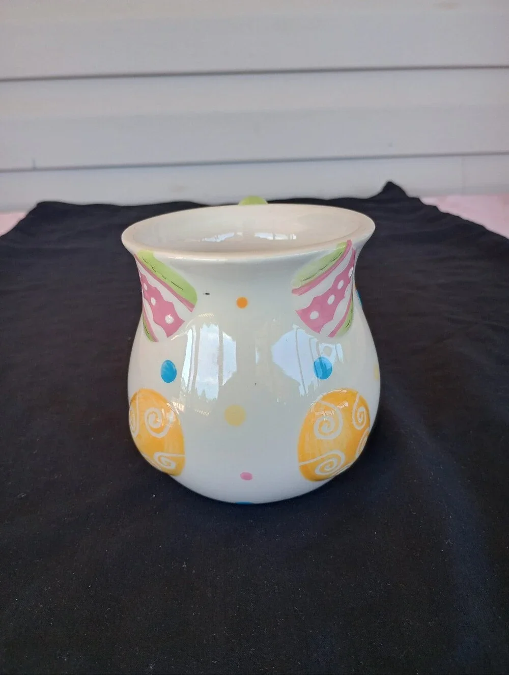 Pier 1 Imports Handpainted Dolomite Easter Egg Polka Dot Colorful Coffee Mug Cup
